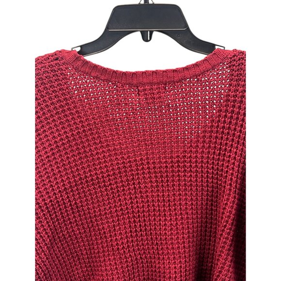 Old Navy Red Chunky Knit Scoop Neck Sweater S Tomato Girl Cotton Blend Relaxed F - Picture 5 of 8